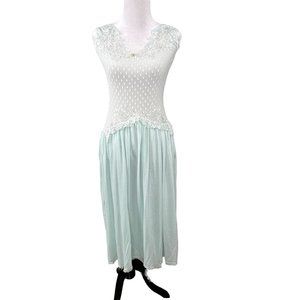 Vintage Victorias Secret Gold Crown Peignoir Nightgown Dress S Sheer Mesh Dot